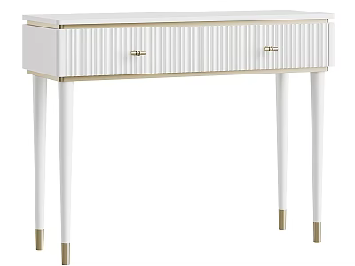 Elegant Modern White Dressing Table With Gold Accents And Slim Legs Design 3d model