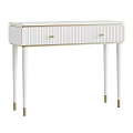 Elegant Modern White Dressing Table With Gold Accents And Slim Legs Design