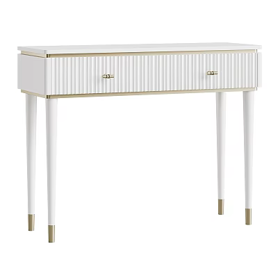 Elegant Modern White Dressing Table With Gold Accents And Slim Legs Design 3d model