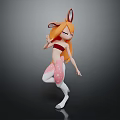 3D Cartoon Rabbit Character With Orange Hair Red Crop Top Pink Polka Dot Leggings Dancing Pose