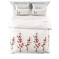 Stylish Double Bed With White Headboard And Red Floral Pattern Bedding 3d model