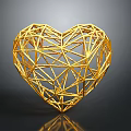 Golden Geometric Heart Shaped Decorative Home Living Accessory With Reflection On Dark Background