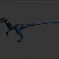 Blue Velociraptor Dinosaur With Open Mouth And Sharp Claws Standing On Gray Background