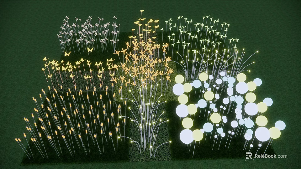 Creative Decorative Lights With Flower Ball And Grass Shaped Designs For Garden Decoration 3d model 