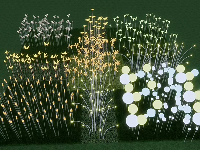 Creative Decorative Lights With Flower Ball And Grass Shaped Designs For Garden Decoration 3d model