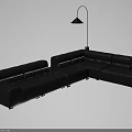 Modern Black Leather Sectional Sofa With Contemporary Design And Floor Lamp In Living Room