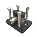 Industrial Mechanical Component With Silver Body Black Base Top Bolts And Threaded Port