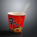 Spicy Korean Style Instant Cup Noodles With Red Packaging And Chopsticks