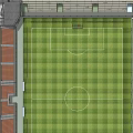Football Stadium With Green Grass Pitch Orange Seats And Modern Grandstands