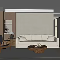 Modern Living Dining Room Interior With Beige Sofa Wooden Coffee Table Chairs And Indoor Plant