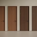 Four Brown Wooden Doors With Different Designs In Interior Setting 3d model