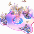 Floral Art Installation With Butterflies Seashells And Soft Pink Blue Purple Decorative Design