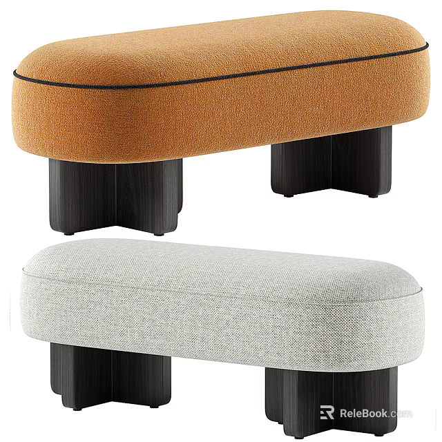 Modern Orange And Gray Upholstered Sofa Stools With Black Wooden Legs 3d model 