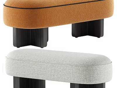 Modern Orange And Gray Upholstered Sofa Stools With Black Wooden Legs 3d model