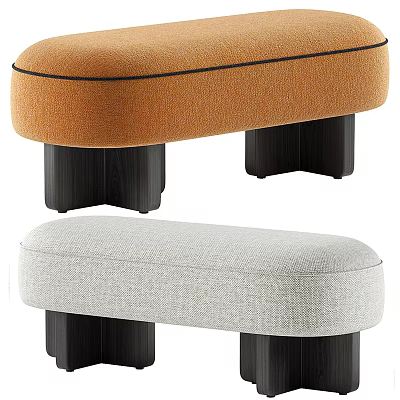 Modern Orange And Gray Upholstered Sofa Stools With Black Wooden Legs 3d model
