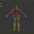 Green Skinned Fantasy Warrior Character in Battle Armor with Weapon for Games and Movies