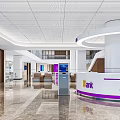 Modern Bank Service Hall Interior With Service Counter Seating Marble Flooring And Self Service Kiosks