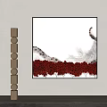 Artwork With Red Flowers Gray Elements And White Background Near Decorative Column 3d model