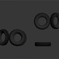 Stacked and Scattered Rubber Tires Collection on Gray Background Surface