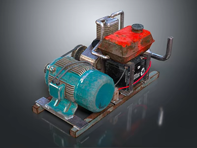 Heavy Duty Industrial Equipment With Blue Motor Red Fuel Tank And Metal Base 3d model