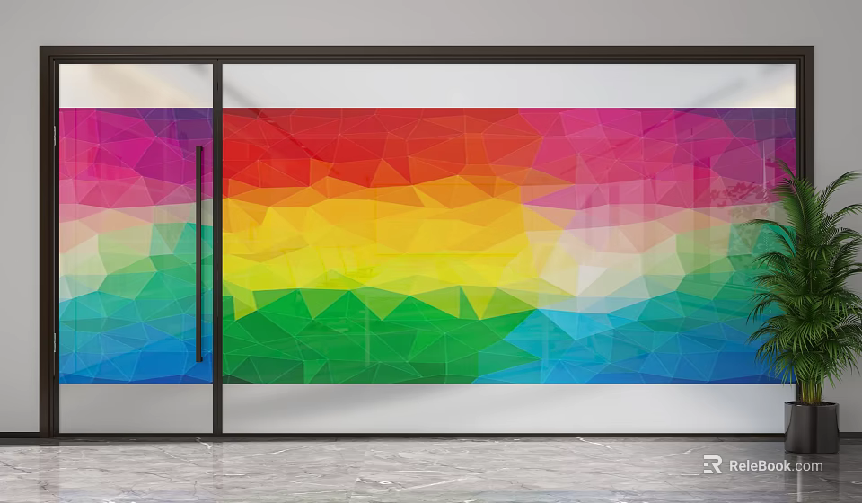 Colorful Geometric Glass Room Divider With Rainbow Polygon Pattern For Interior Space 3d model 