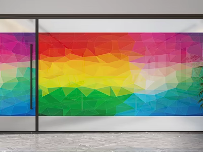 Colorful Geometric Glass Room Divider With Rainbow Polygon Pattern For Interior Space 3d model