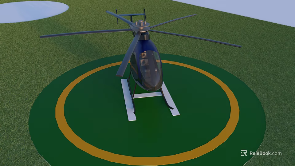 Helicopter Parked on Green Landing Surface with Yellow Circular Marking 3d model