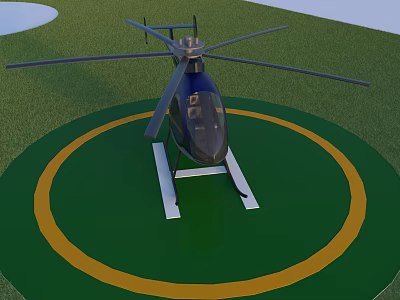 Helicopter Parked on Green Landing Surface with Yellow Circular Marking 3d model