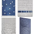 Geometric Pattern Wall Decor With Blue White Grid And Striped Textured Designs 3d model