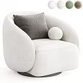 Modern Beige Upholstered Single Sofa With Gray Textured Pillow And Round Cushion Curved Lines Design