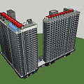 Modern High Rise Hotel Building with Sunset Sky Landscaped Surroundings and Ground Floor Retail Spaces