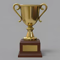 Gold Trophy Sculpture Carving with Curved Handles Wooden Base and Metal Plate