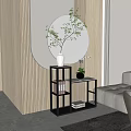 Beige Sectional Sofa In Modern Living Room With Round Mirror Green Plant And White Rug