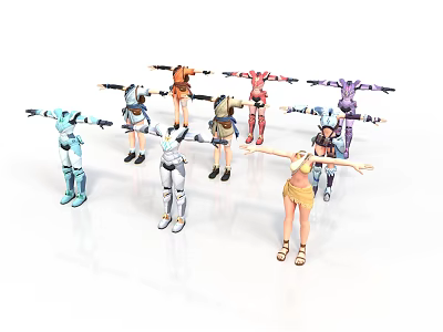 Colorful Action Figures Standing with Extended Arms in Various Designs 3d model