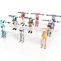 Colorful Action Figures Standing with Extended Arms in Various Designs