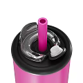 Pink Tumbler With Black Open Lid And Kick Brand Design