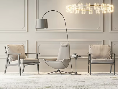 Modern Leisure Chairs in Light Toned Living Room With Floor Lamp and Side Table 3d model