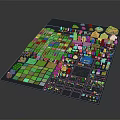 Cartoon Scene of Colorful City Layout with Green Square Areas Buildings Vehicles and Characters