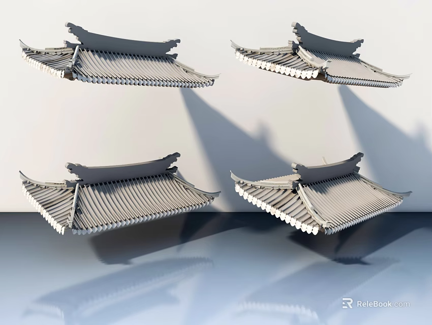 Traditional Chinese Style Sofa Coffee Table Set with Gray Eave Design and Reflection 3d model 