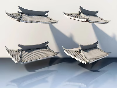 Traditional Chinese Style Sofa Coffee Table Set with Gray Eave Design and Reflection 3d model