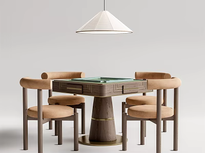 Modern Wooden Entertainment Table With Green Tabletop And Upholstered Chairs Under Hanging Lamp 3d model