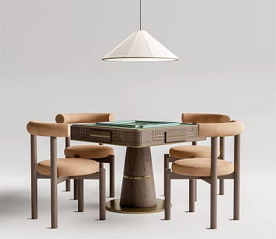 Modern Wooden Entertainment Table With Green Tabletop And Upholstered Chairs Under Hanging Lamp 3d model