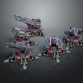 Sci Fi Multi Legged Mechanical Robots With Red Black Armor And Weapon Systems 3d model