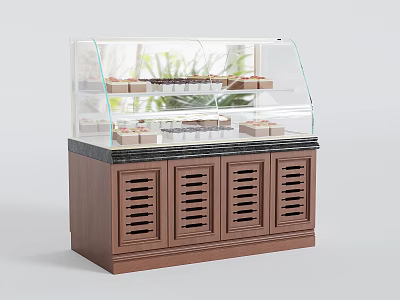 Wooden Display Case Shelf with Glass Cover and Louvered Doors for Pastry 3d model