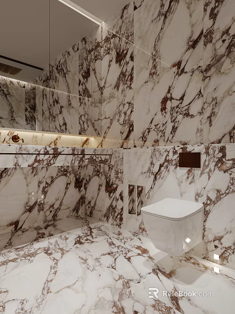 Elegant Modern Bathroom Interior With Marble Walls And Vanity Countertops 3d model 
