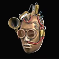 Steampunk Mask Design With Mechanical Parts Horn Gears And Goggles In Bronze Gold Metallic Texture