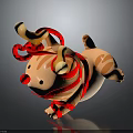 Cute Orange Tiger 3D Model With Black Stripes And Red Decorations Lying Down 3d model