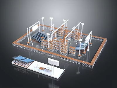 Architectural Exhibition Space Design With Metal Frame Booths Columns And Platforms 3d model