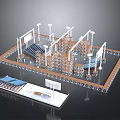 Architectural Exhibition Space Design With Metal Frame Booths Columns And Platforms