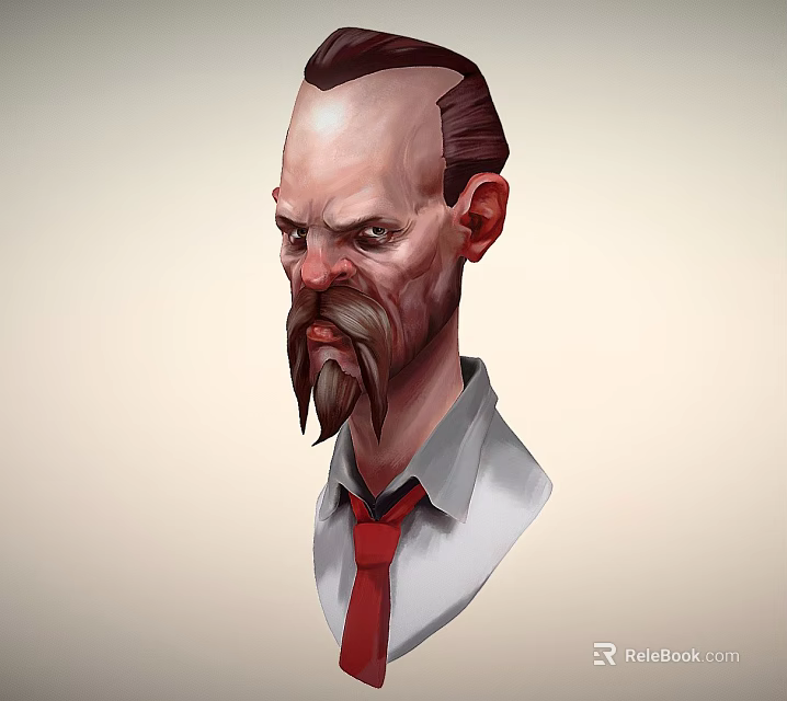 Game and Movie Character With Slicked Back Hair Long Beard White Shirt Red Tie 3d model 